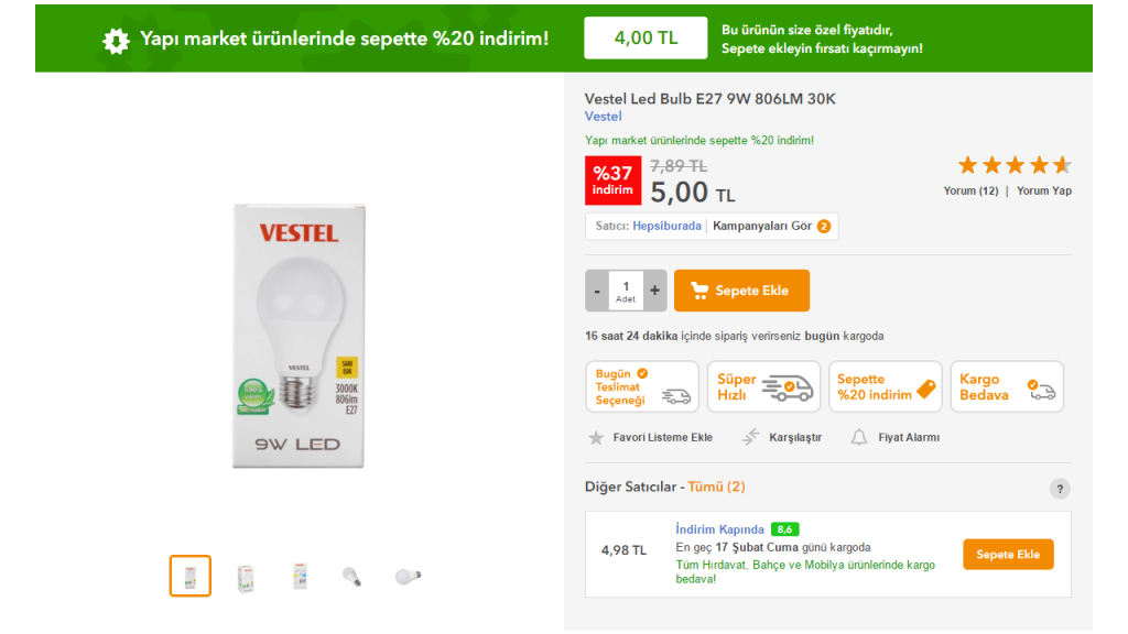 Vestel 9W LED Lamba 4 TL’den Satışa Sunuldu